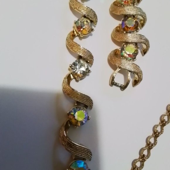 Kramer Set Erings Bracelet And Necklace Watermelon Rivoli Rimestones Rg1 - Picture 8 of 9